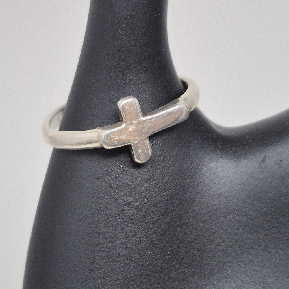 Silver Sideways Cross Ring
